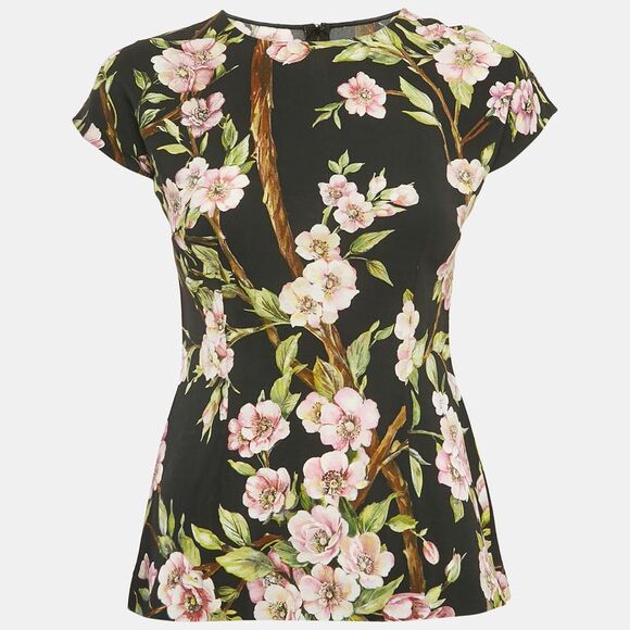 Dolce & Gabbana Black Floral Print Crepe Top S